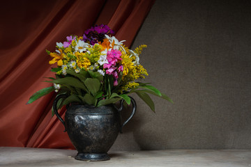 Still life flowers. Cloth drapery- photo used for printing on large format canvas