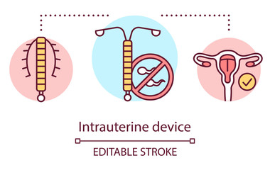 Intrauterine device concept icon. Copper IUD. long acting reversible birth control method. Preventing unwanted pregnancy idea thin line illustration. Vector isolated outline drawing. Editable stroke
