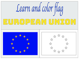 European Union Flag With Beautiful Coloring Book for Education and learning. original colors and proportion. Simply vector illustration eps10, from countries flag set