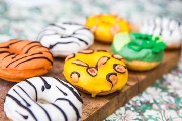 Colorful delicious cute animals donuts. animal donut. Animal print