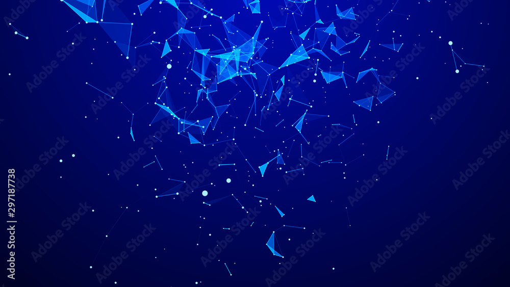 Aufkleber Abstract digital blue background. Plexus effect. Network connection structure. 3D rendering.