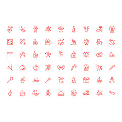 New Year Christmas thile line red icons set. Vector illustrations collection eps10.