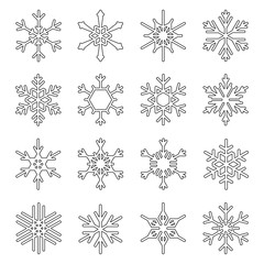 set of snowflakes isolated on white