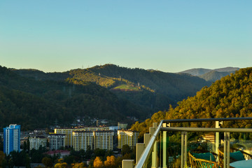 aerial view of the city at sunset