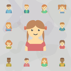 avatar of girl with pigtails colored icon. Universal set of kids avatars for website design and development, app development