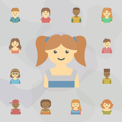 avatar of girl with pigtails colored icon. Universal set of kids avatars for website design and development, app development