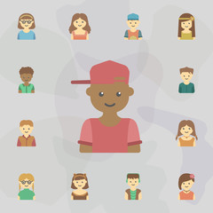 avatar of hippie boy colored icon. Universal set of kids avatars for website design and development, app development