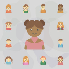 avatar of black girl colored icon. Universal set of kids avatars for website design and development, app development
