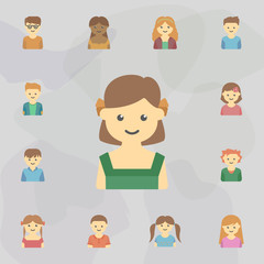 avatar of girl colored icon. Universal set of kids avatars for website design and development, app development