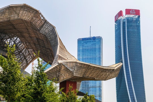 Isozaki Tower and Hadid Tower in City Life complex, Milan, Italy