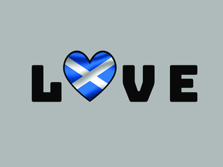 Love lettering withNational flag of Scotland know as Alba, part of United Kingdom of Great Britain. original colors and proportion. Vector illustration, from countries flag set.