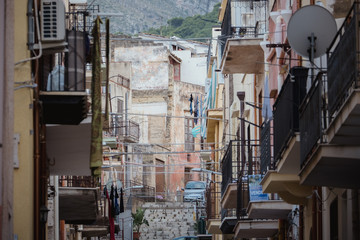 Fototapeta na wymiar Morning streets of Castellammare del Golfo, Sicily in Italy