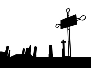Vector illustration of black silhouette of christian cemetery.