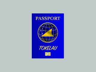 International Passport with biometric digital data chip, realistic blue cover, vector illustration for icon, logo, ads, brand with national flag of Oceanian Island Tokelau
