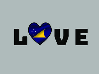 Love lettering with heart andNational flag of Oceanian Island Tokelau. Original colors and proportion. Simply vector illustration, from  countries set.