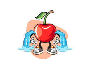Cherry cry cartoon. Mascot Character vector.