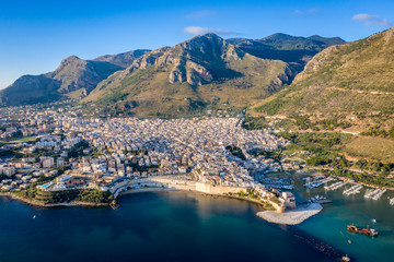 Naklejka premium Aerial view of port of Castellammare del Golfo, Sicily,Italy
