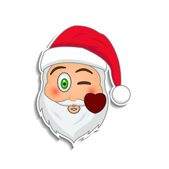 Emoji santa claus in sticker style. Winter holidays emotion. Santa clause in send a kiss emoji icon