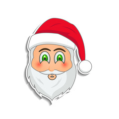 Emoji santa claus in sticker style. Winter holidays emotion. Santa clause in whistle emoji icon