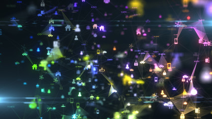 Obraz premium Internet of things IoT fintech cloud computing information technology network - render illustration