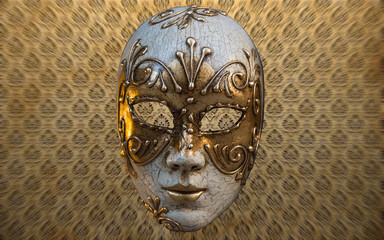 Traditional Venetian masks on the streets of Venice, Italy, isolated on colorful background. 