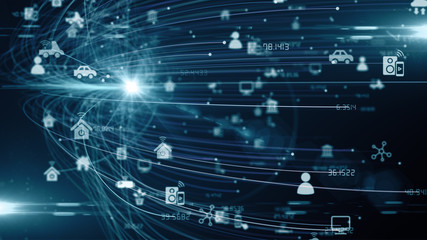 IOT mobile internet connected device network for global communication - render illustration