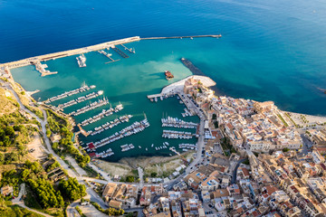 Aerial view of port of Castellammare del Golfo, Sicily,Italy - obrazy, fototapety, plakaty