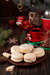 Traditional american Christmas cookies biscuits Melting Moments on wooden background.. Christmas New Year ornament decorations.