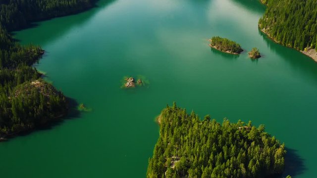 Aerial View Of Diablo Lake, North Cascade Mountains Of Washington State, Northeast Of USA, Deep Emerald Lake, American Hills Mountains And Lakes