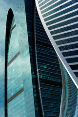 Skyscrapers, business buildings in downtown, modern architecture in city, futuristic design abstraction