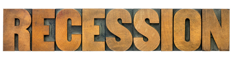 recession word in wood type