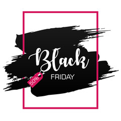 Black friday sale banner in pink style. Shopping discount promotion billboard. Template of poster for business, purchasing, promotion, advertisement. Vector concept of advertising for seasonal offer.