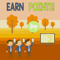 Writing note showing Earn Points. Business concept for collecting scores in order qualify to win big prize SMS Email Marketing Media Audience Attraction PC Loudspeaker