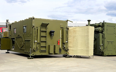 Army mobile container block with engineering equipment