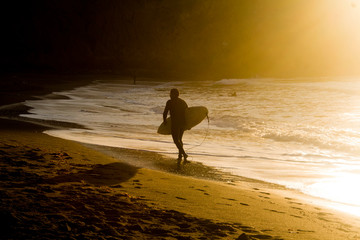 Surfer on the Beach at Sunset
