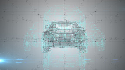 Auto industry mechanical engineering design of self driving car innovation - 3D illustration rendering
