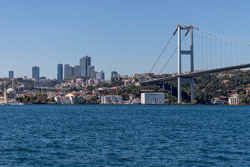 Fototapeta premium Panorama from Bosporus to city of Istanbul, Turkey