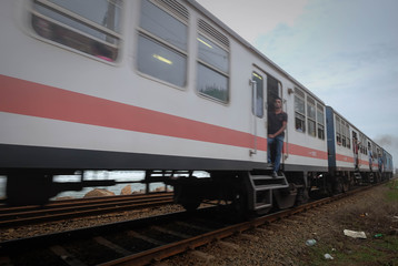 The picture of effect motion blurred, People on a train. Colombo, Sri Lanka