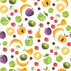 Fruits seamless repetitive pattern. Vector flat cartoon graphic design illustration
