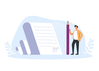 Business deal contract document signature concept. Vector flat cartoon graphic design illustration