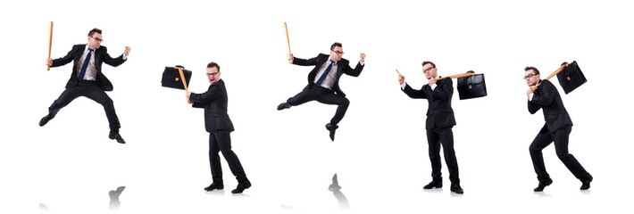 Man with baseball bat isolated on white