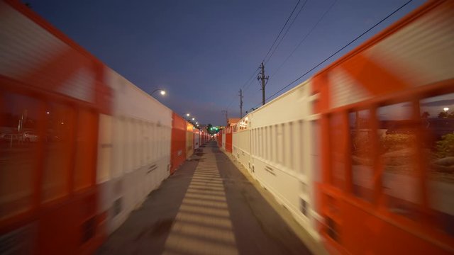 Fast motion between narrow pathway with barricades road construction
