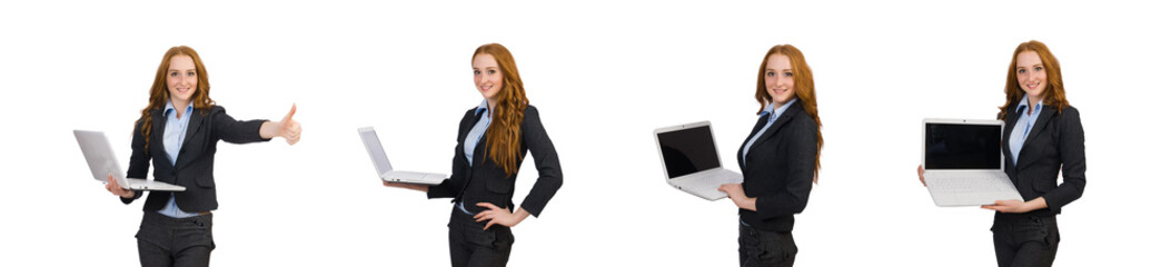 Businesswoman with laptop isolated on white