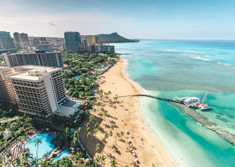 Waikiki Beach Aerial - obrazy, fototapety, plakaty