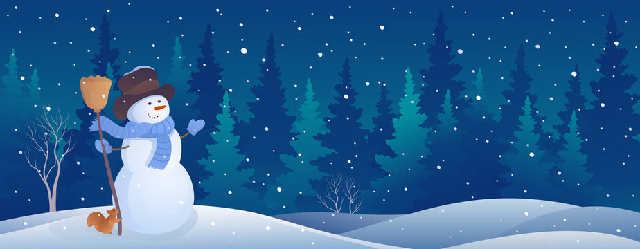 Christmas forest snowman banner