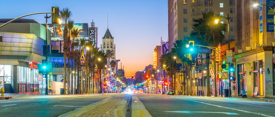 View of world famous Hollywood Boulevard district in Los Angeles, California, USA - obrazy, fototapety, plakaty