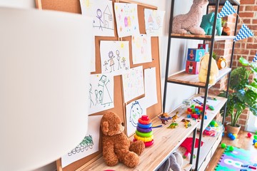 Picture of colorful draws at kindergarten blackboard