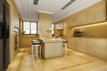 3d rendering scandinavian vintage modern kitchen with dining area