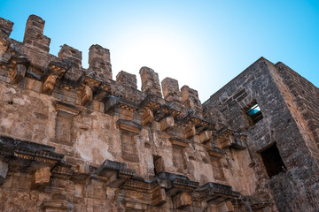 Aspendos, aerial view panorama photo of Aspendos Ancient Theater