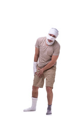 Man after car accident isolated on white